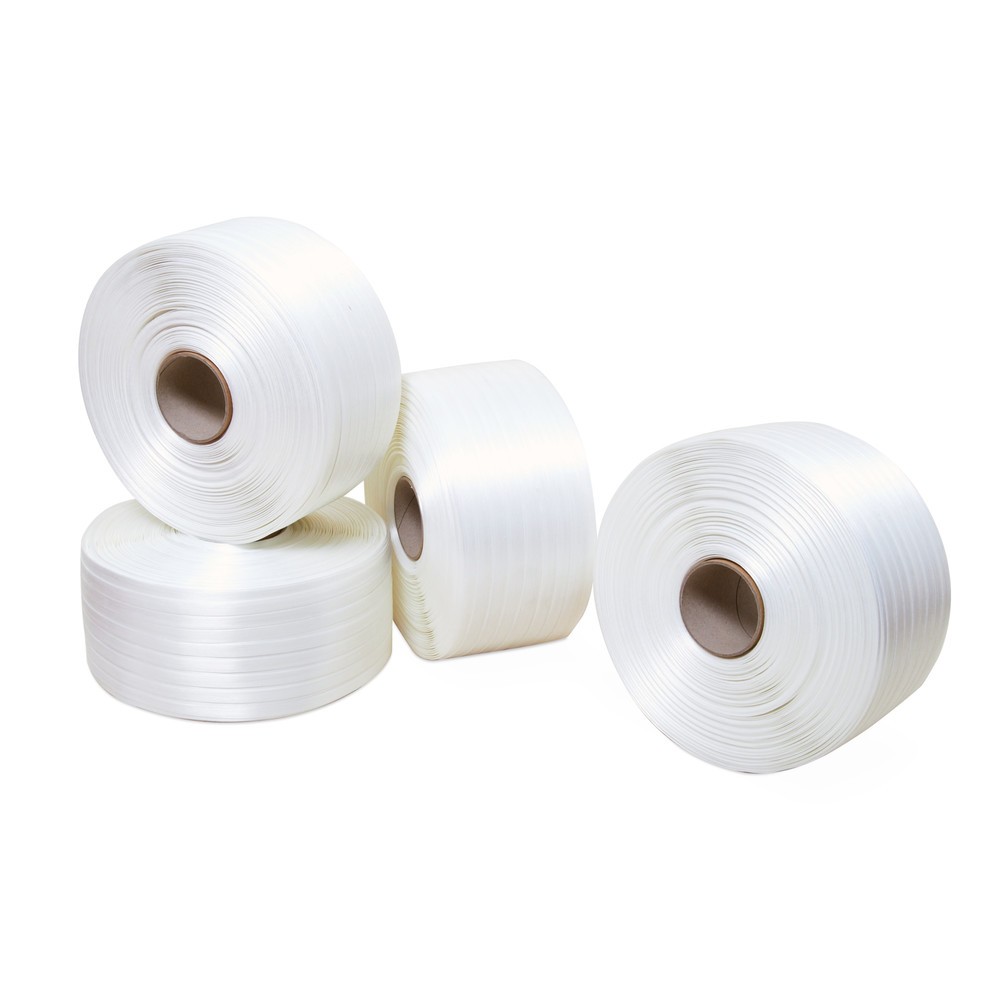 Umreifungsband aus Polyester, verleimt, 16 mm x 850 lfm., Kern-Ø 76 mm, weiss