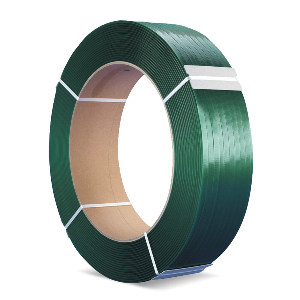 Umreifungsband aus PET, gewaffelt, 19 mm x 1.200 lfm., Kern-Ø 406 mm, Stärke 0,85 mm, 100% recyceltes Material