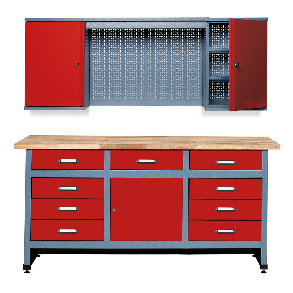 Werkstatt-Set Deister 2-teilig, Hängeschrank + Werkbank, Breite 1.700 mm, rot