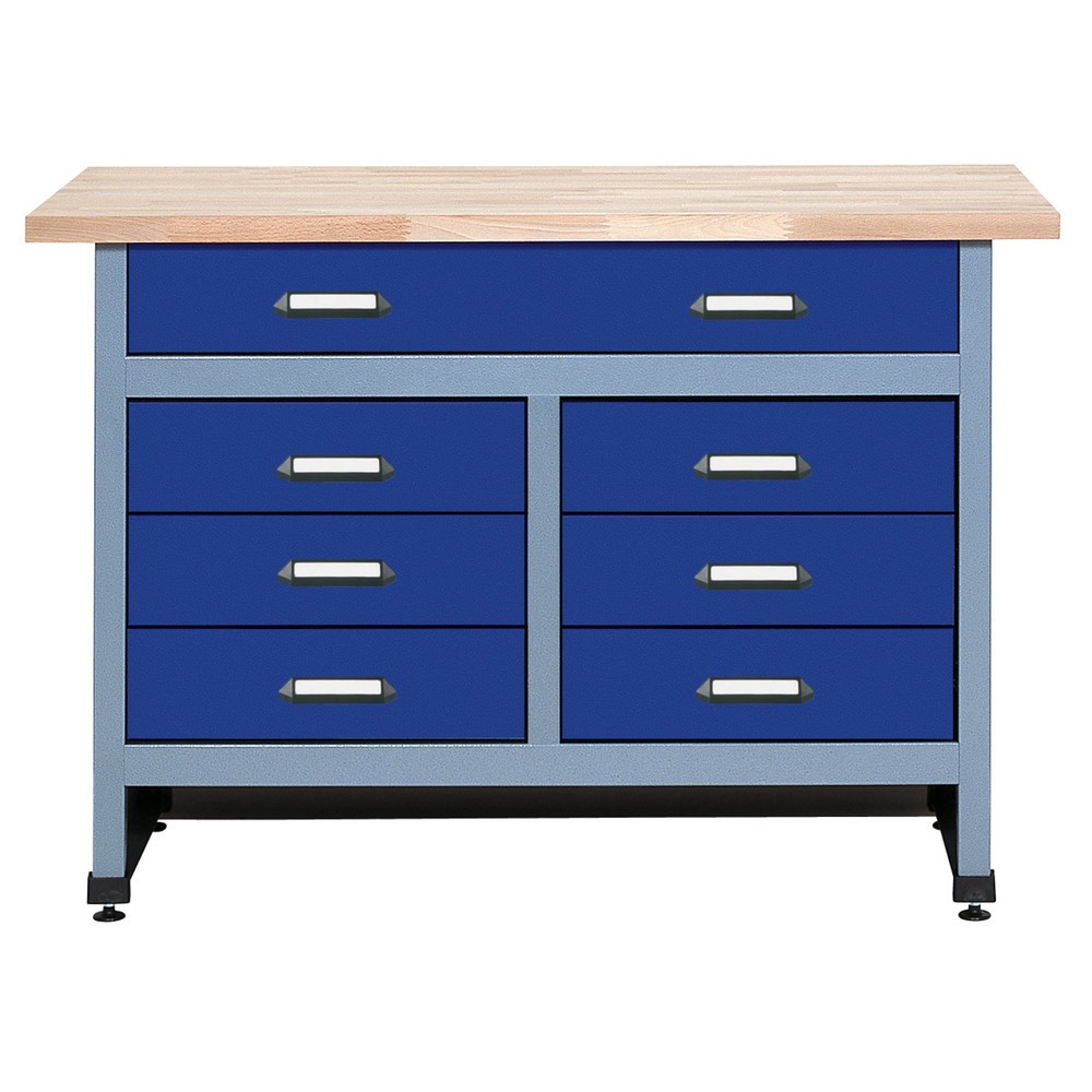 Werkbank mit 6 kleinen + 1 großen Schublade, BxT 1.200 x 600 mm, blau
