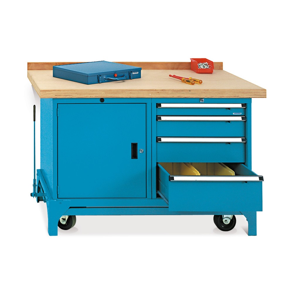 LOKOMA Mobile Werkbank Premium mit Schubladen + Schrank, TK 1.500 kg, HxBxT 850 x 1.300 x 700 mm, enzianblau