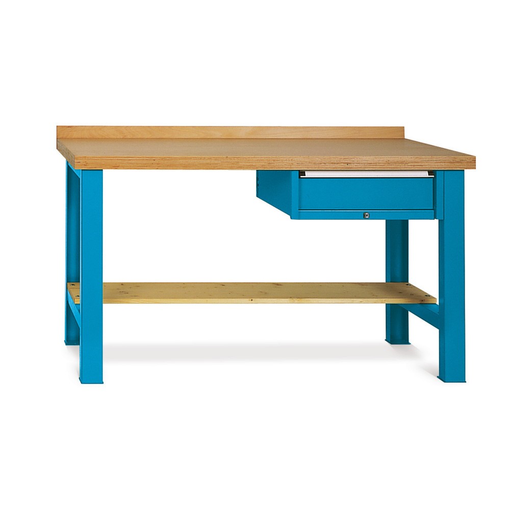 LOKOMA Schwerlastwerkbank Premium, 1 Schublade, Ablageboden, Tragkraft 450 kg, HxBxT 850 mm x 2000 mm x 700 mm, enzianblau