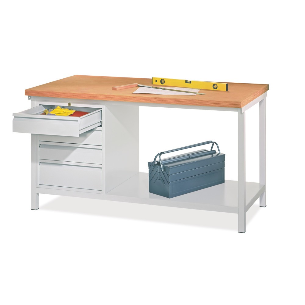 PAVOY Werktisch mit Schubladenblock, HxBxT 900 x 1.500 x 700 mm, anthrazitgrau, lichtblau