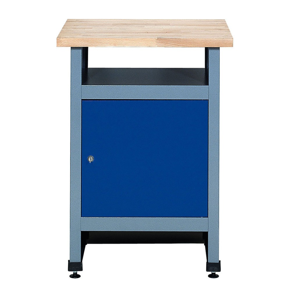 Beistelltisch für Werkbank mit Tür + Ablage, BxT 600 x 600 mm, blau