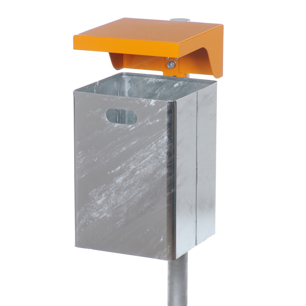 RENNER Abfallbehälter mit Schutzdach, Stahlblech, 40 Liter, Höhe 580 mm, Wandmontage