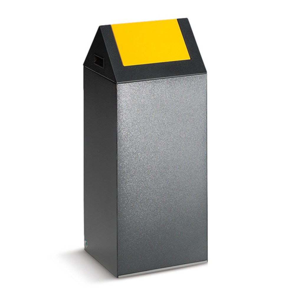 VAR® Wertstoffsammler, 60 Liter, selbstlöschend, Korpus antik-silber, Deckel eckig/gelb