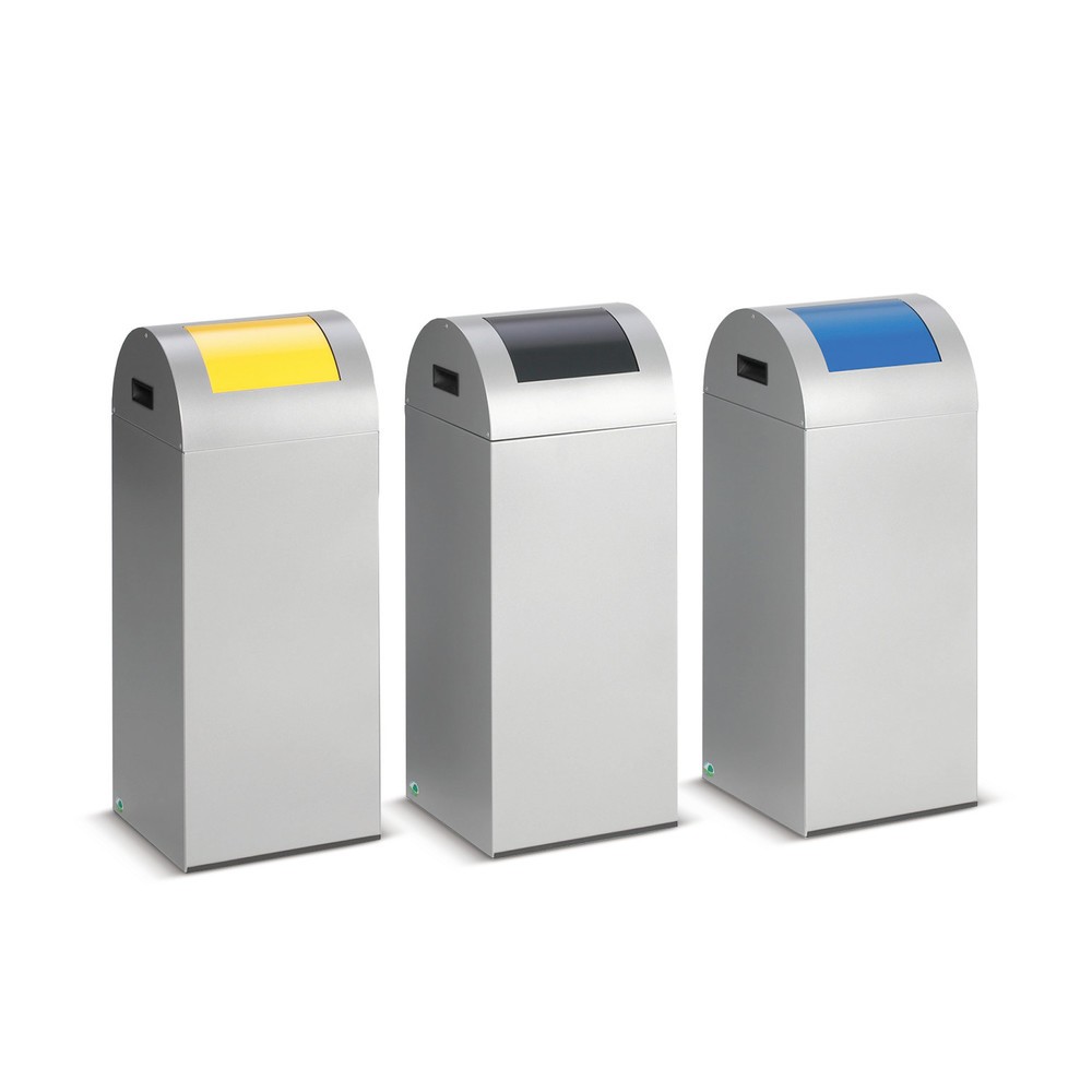 VAR® Wertstoffsammler, 60 Liter, selbstlöschend, Korpus silber, Deckel rund/gelb
