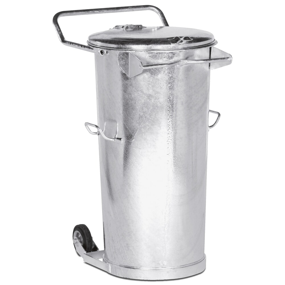 RENNER Mülltonne aus feuerverzinktem Stahlblech, 110 Liter, gem. DIN 6628/6629, mit Rollen