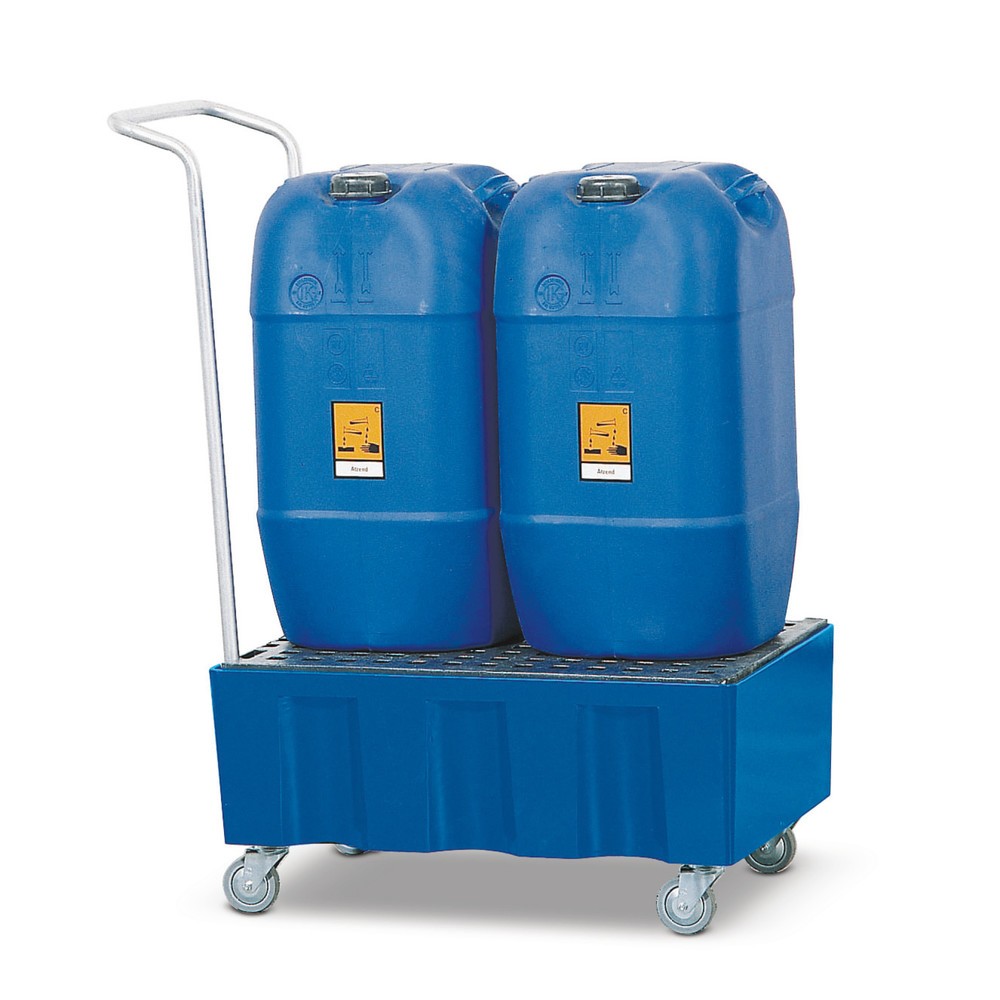 asecos® Auffangwanne aus PE für 60-Liter-Gebinde, verfahrbar, HxBxT 330 x 725 x 525 mm, ohne Gitterrost