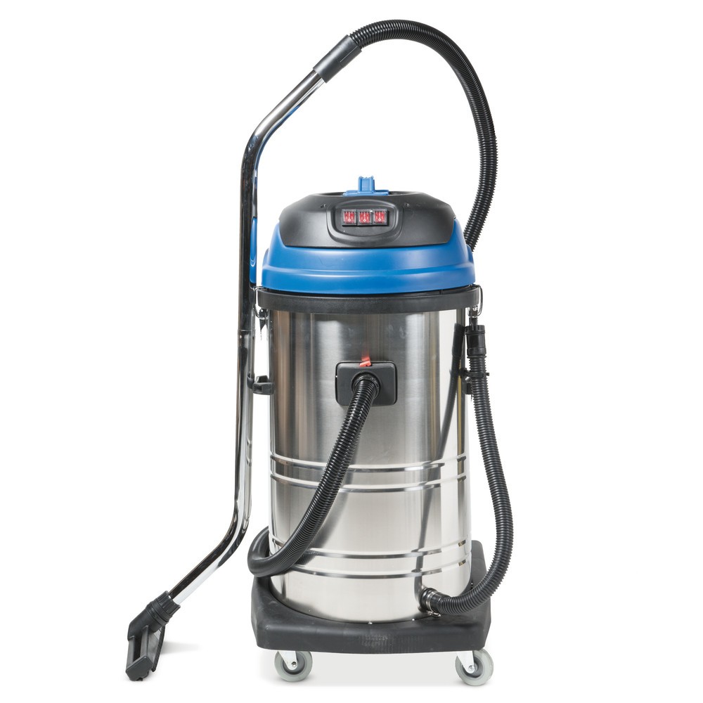 HEMMDAL Industriesauger, nass + trocken, Edelstahlbehälter, 3.000 W, 80 l, Kippfahrgestell, Schiebebügel, Ablass-Schlauch