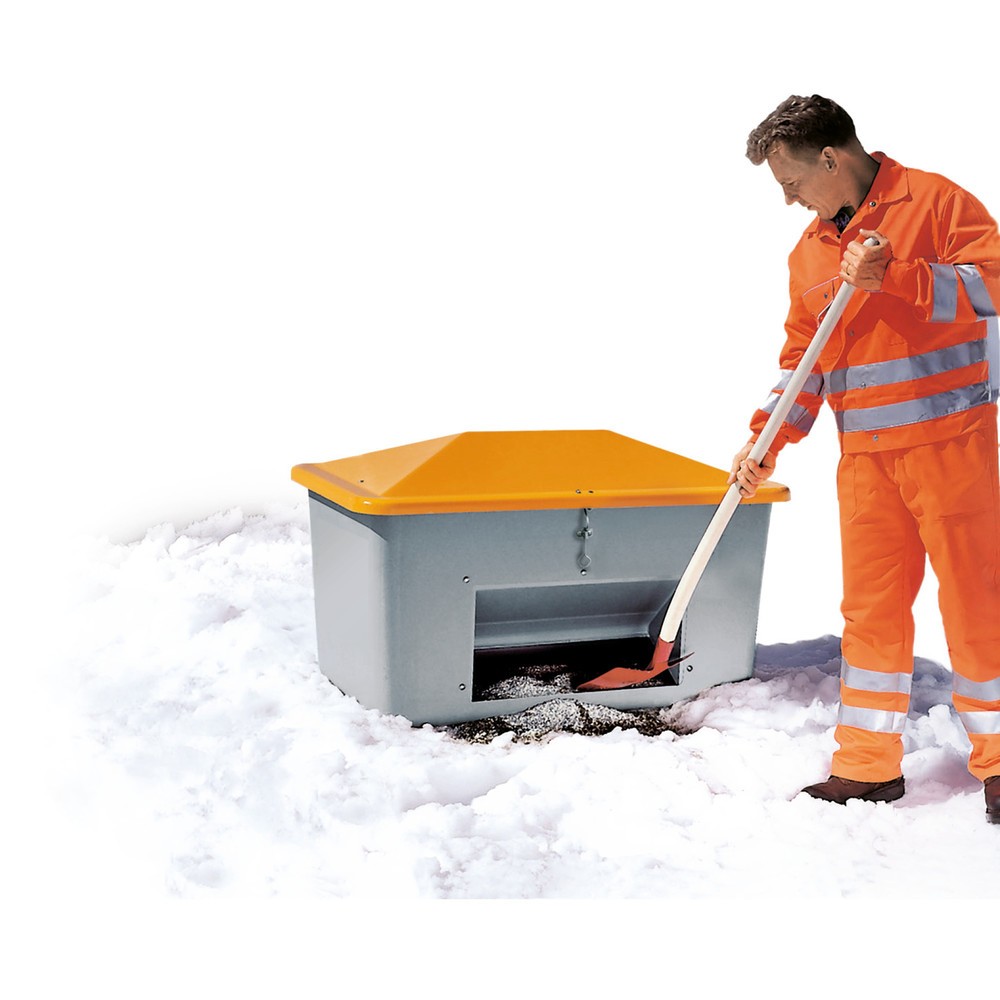 CEMO Streugutbehälter mit Entnahmeöffnung, grau/orange, 700 Liter