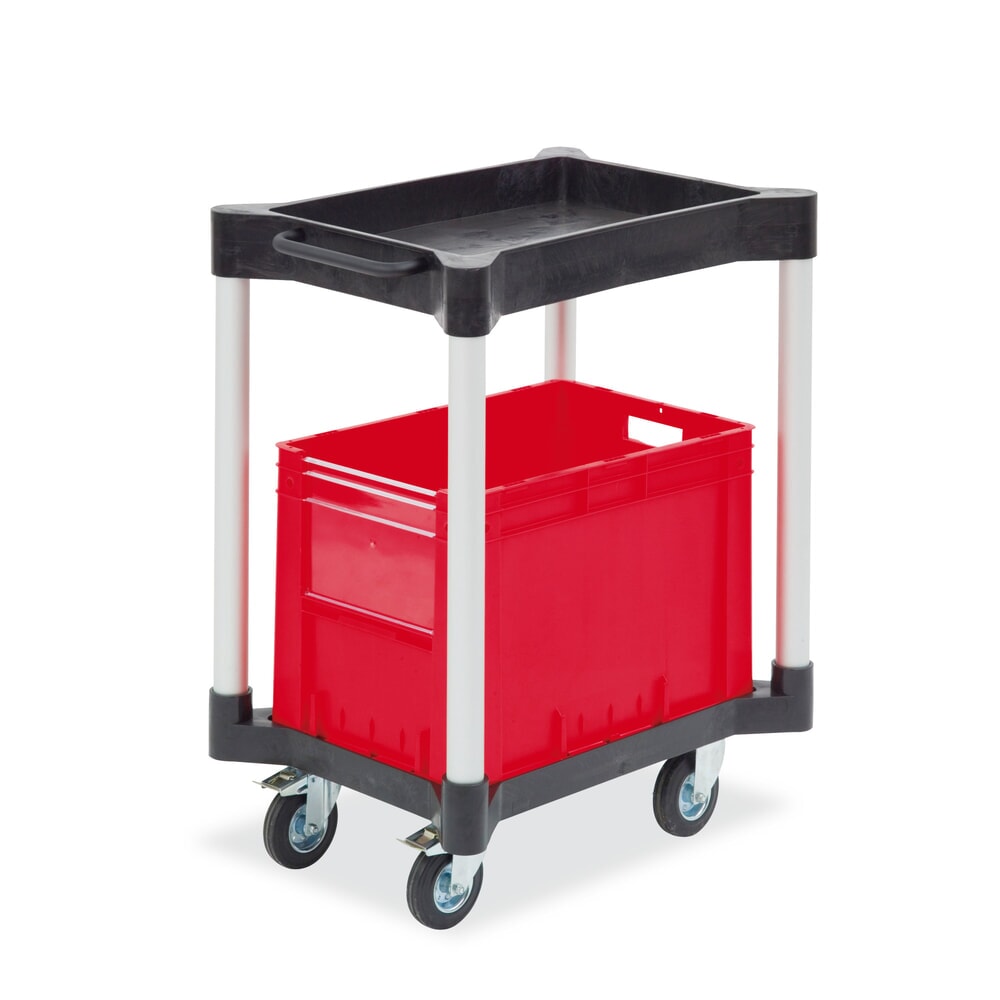 Mehrzweckwagen mit Ablage und Wanne, aus Polyethylen, 1 Wanne + 1 Ablage, Höhe 953 mm