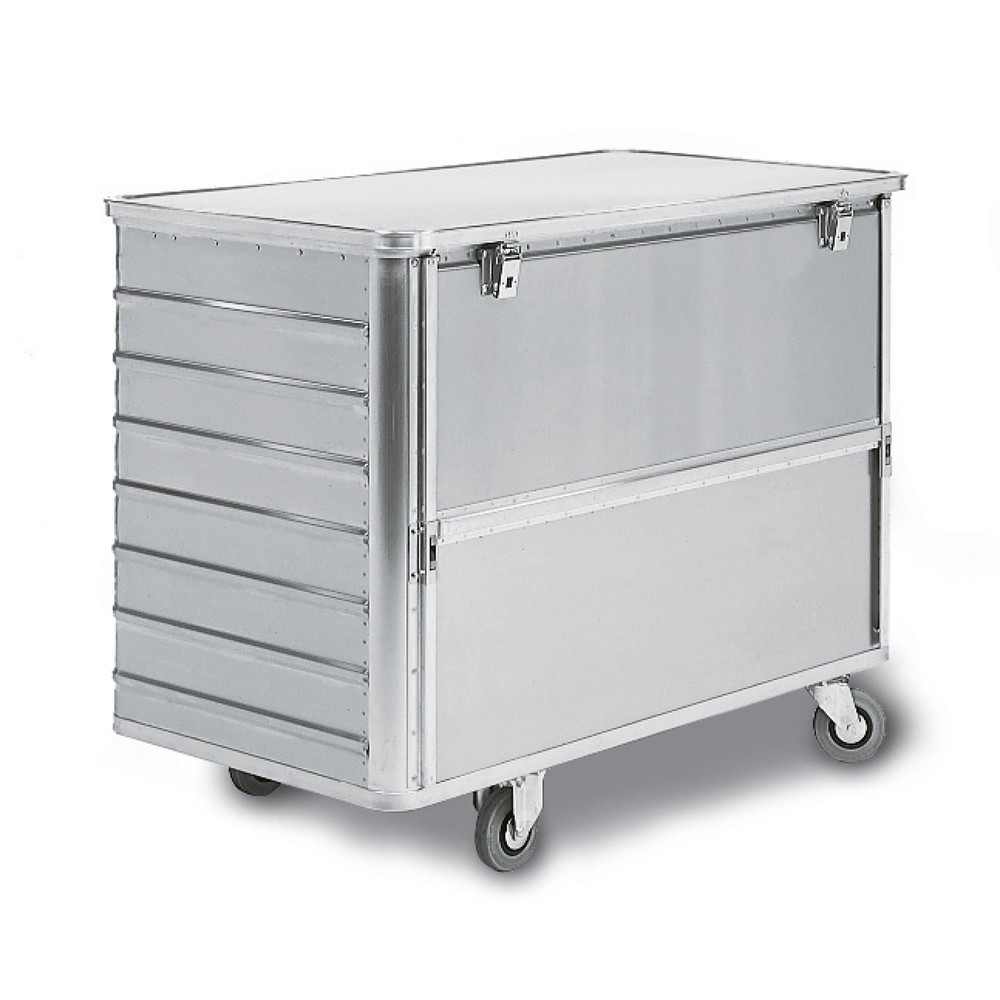 Gmöhling Alu-Kastenwagen mit halb absenkbarer Wand, 650 Liter, mit Deckel
