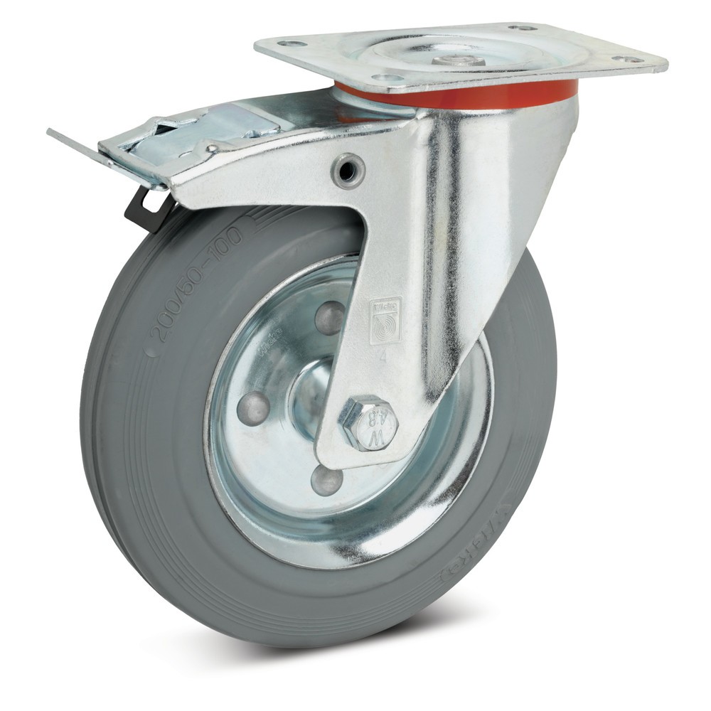 Wicke Lenkrolle Vollgummi, inkl. Feststeller, spurlos, Ø x Breite 100 x 30 mm, TK 70 kg