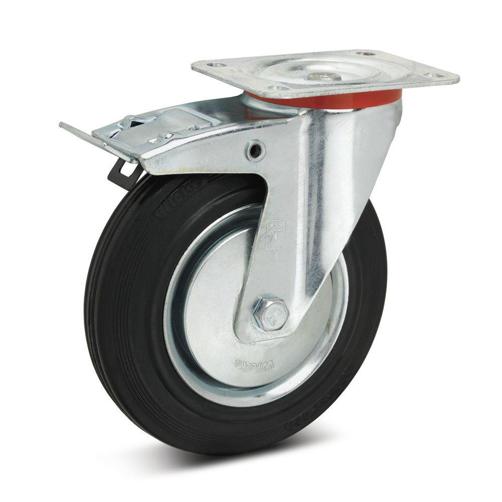 Wicke Lenkrolle Vollgummi Premium, inkl. Feststeller, Ø x Breite 125 x 38 mm, TK 100 kg