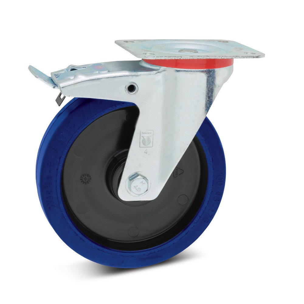 Wicke Lenkrolle Elastik-Vollgummi, inkl. Feststeller, spurlos, Ø x Breite 125 x 38 mm, TK 200 kg
