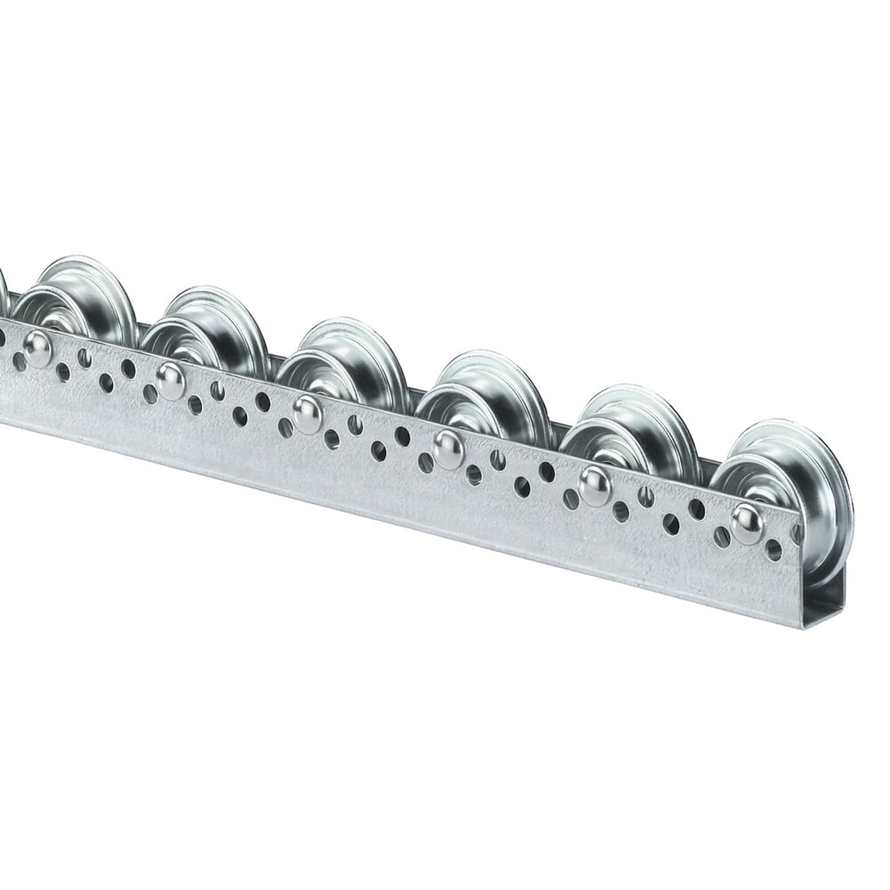BS ROLLEN Universal-Rollenschiene, Stahlrollen mit Spurkranz für schwereres Ladegut, TK pro Rolle 20 kg, Teilung 100 mm