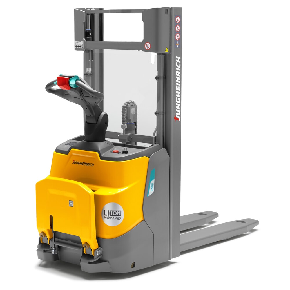 Jungheinrich™ Elektro-Hochhubwagen ERC 110i ZZ mit Standplattform, Zweifach-Teleskop-Hubgerüst, Hubhöhe 3.200 mm, Tragfähigkeit 1.000 kg, Proportionalhydraulik