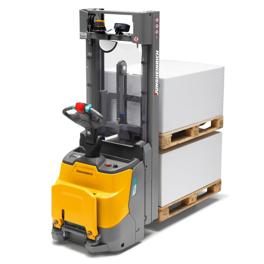 Jungheinrich™ Elektro-Hochhubwagen ERC 110zi ZT mit Standplattform, Zweifach-Teleskop-Hubgerüst, Hubhöhe 2.500 mm, Tragfähigkeit 1.000 kg, Proportionalhydraulik, Doppelstockfunktion