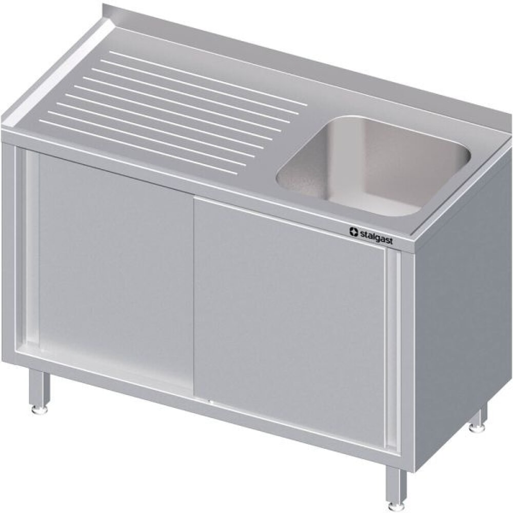 Stalgast Spülschrank mit Schiebetüren 1200x600x850 mm, mit einem Becken links, mit Aufkantung, verschweisst