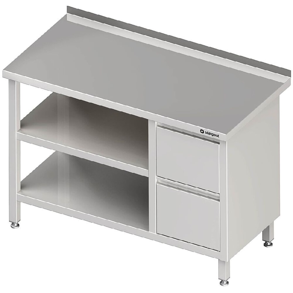 Stalgast Arbeitstisch mit Grund- und Zwischenboden, 1200x600x850 mm, mit 2er Schubladenblock links, mit Aufkantung, verschweisst