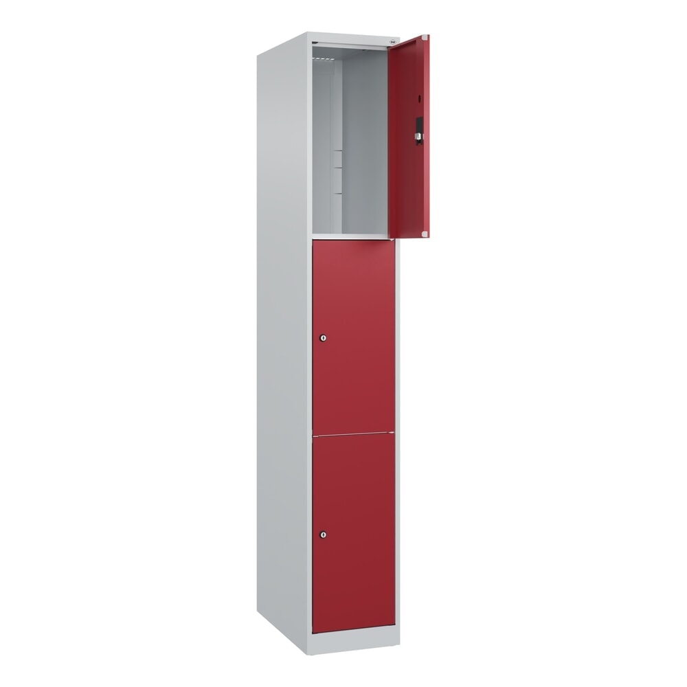 C+P Schliessfachschrank Classic PLUS, 1 Abteil, HxBxT 1.850 x 300 x 500 mm, lichtgrau, rubinrot, 3 Fächer, Zylinderschloss
