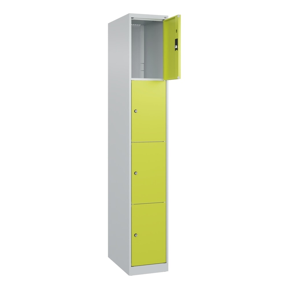 C+P Schliessfachschrank Classic PLUS, 1 Abteil, HxBxT 1.850 x 300 x 500 mm, lichtgrau, clowngrün, 4 Fächer, Zylinderschloss