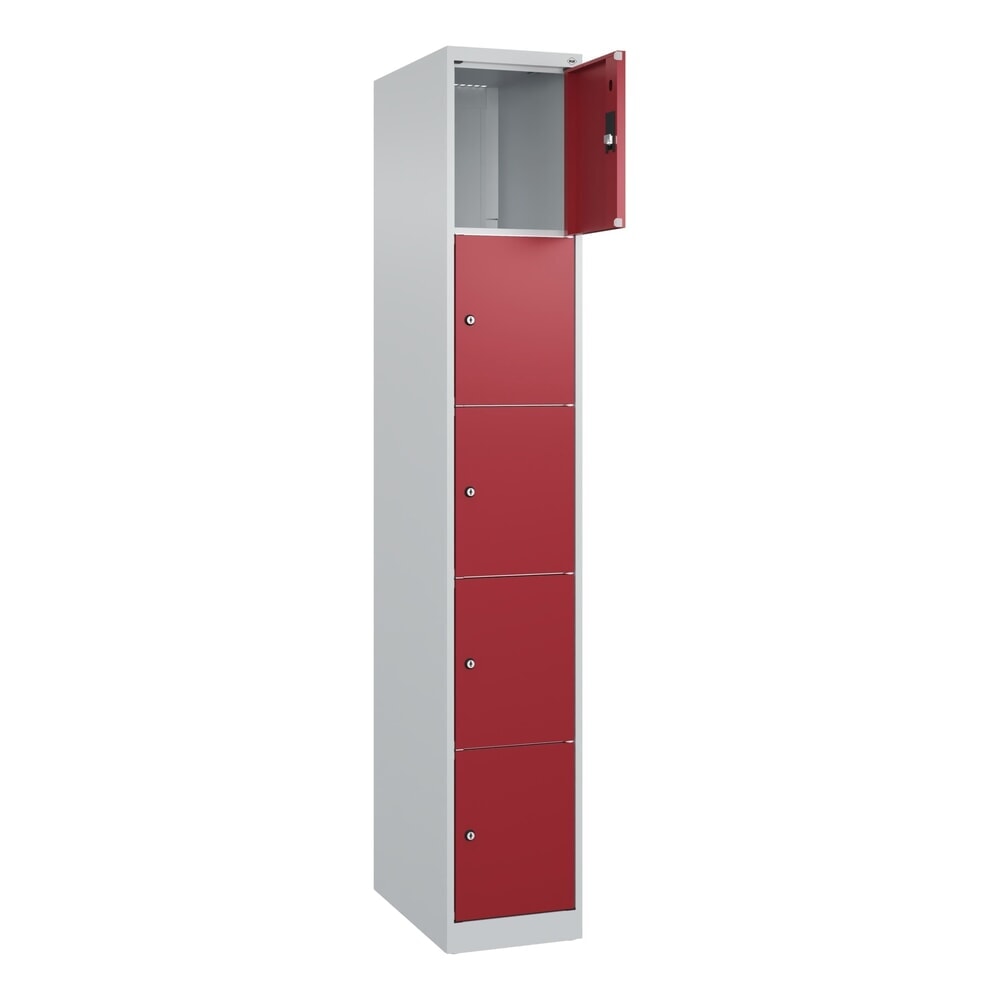 C+P Schliessfachschrank Classic PLUS, 1 Abteil, HxBxT 1.850 x 300 x 500 mm, lichtgrau, rubinrot, 5 Fächer, Zylinderschloss