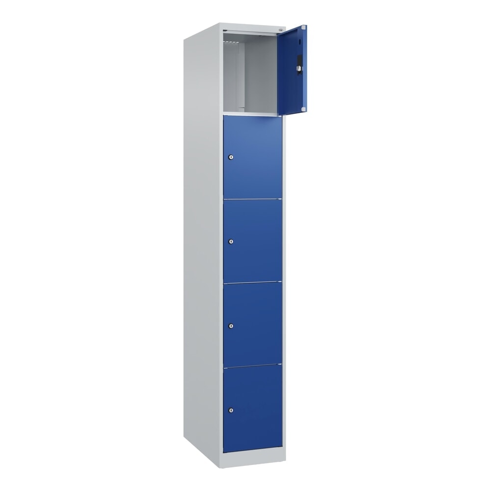 C+P Schliessfachschrank Classic PLUS, 1 Abteil, HxBxT 1.850 x 300 x 500 mm, lichtgrau, enzianblau, 5 Fächer, Zylinderschloss