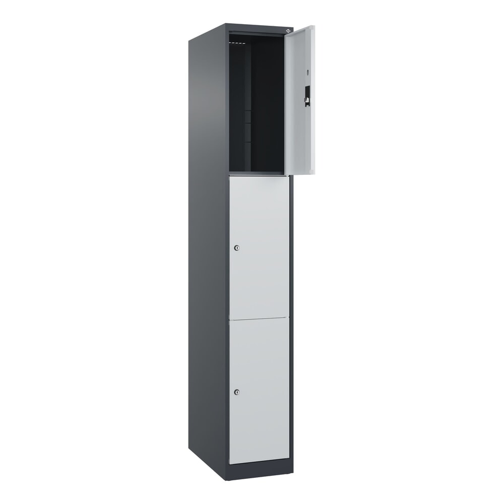 C+P Schließfachschrank Classic PLUS, 1 Abteil, HxBxT 1.850 x 300 x 500 mm, anthrazitgrau, lichtgrau, 3 Fächer, Zylinderschloss