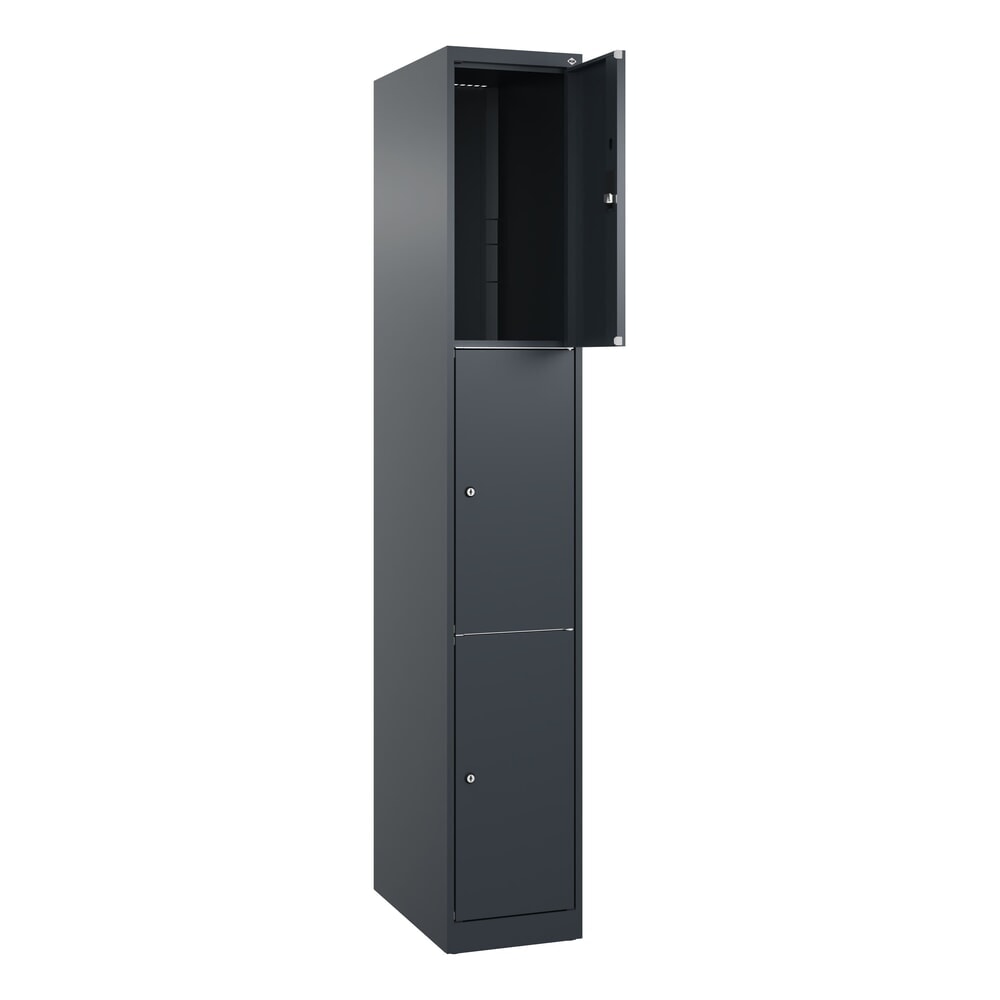 C+P Schließfachschrank Classic PLUS, 1 Abteil, HxBxT 1.850 x 300 x 500 mm, anthrazitgrau, anthrazitgrau, 3 Fächer, Zylinderschloss
