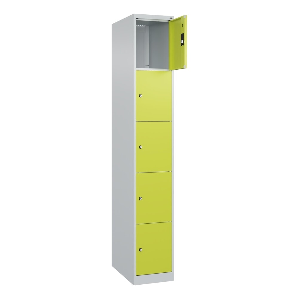 C+P Schliessfachschrank Classic PLUS, 1 Abteil, HxBxT 1.850 x 300 x 500 mm, lichtgrau, clowngrün, 5 Fächer, Zylinderschloss