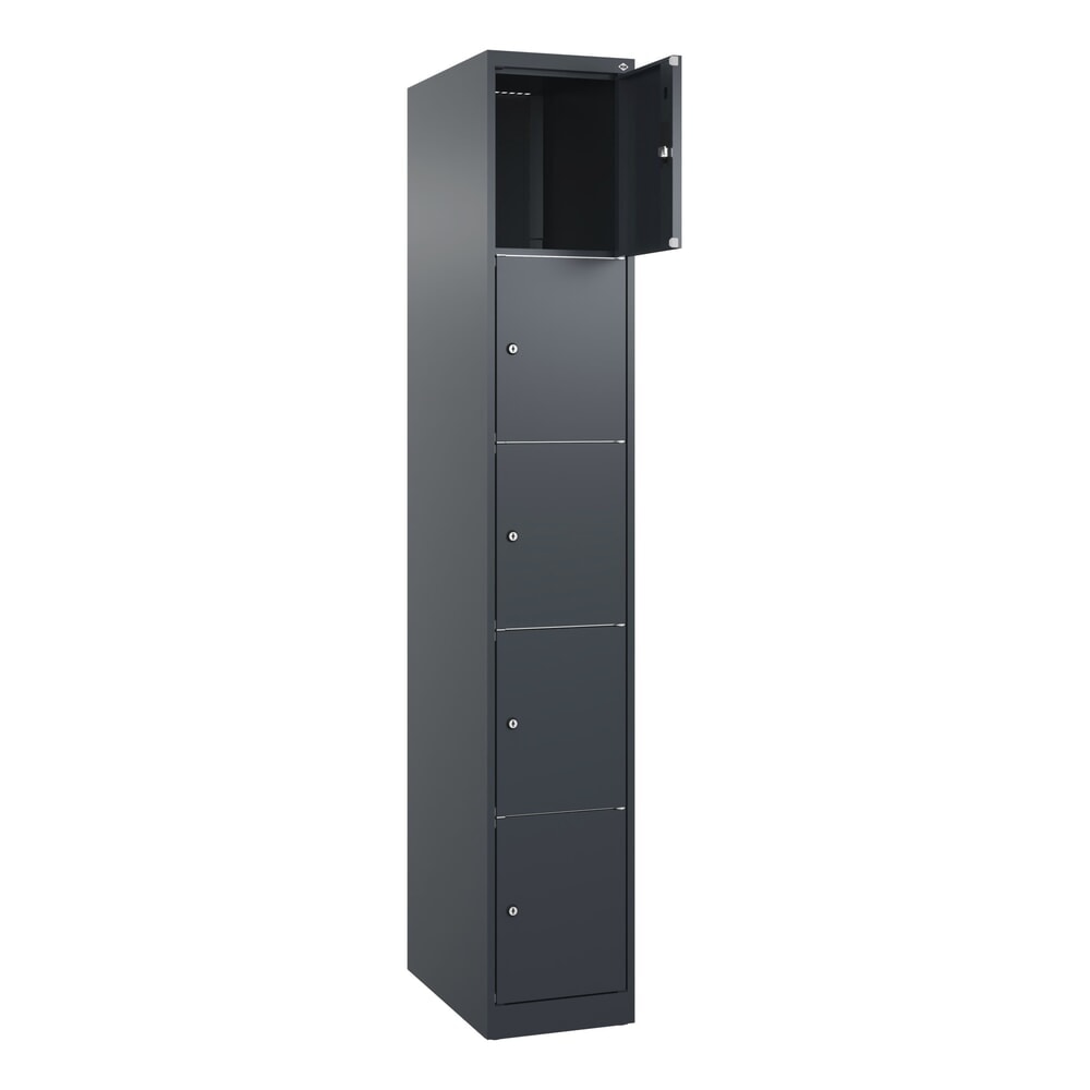 C+P Schliessfachschrank Classic PLUS, 1 Abteil, HxBxT 1.850 x 300 x 500 mm, anthrazitgrau, anthrazitgrau, 5 Fächer, Zylinderschloss