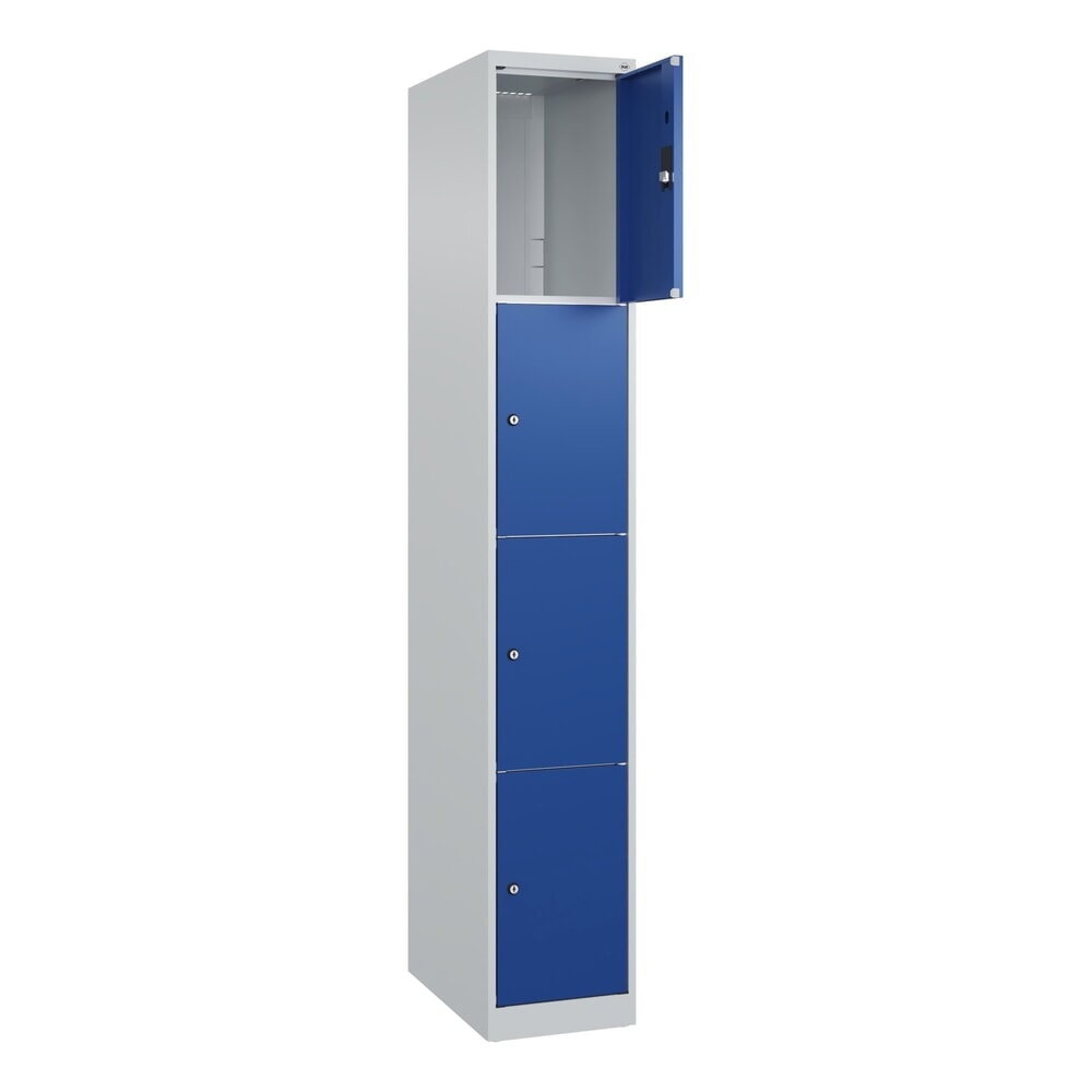 C+P Schliessfachschrank Classic PLUS, 1 Abteil, HxBxT 1.850 x 300 x 500 mm, lichtgrau, enzianblau, 4 Fächer, Zylinderschloss