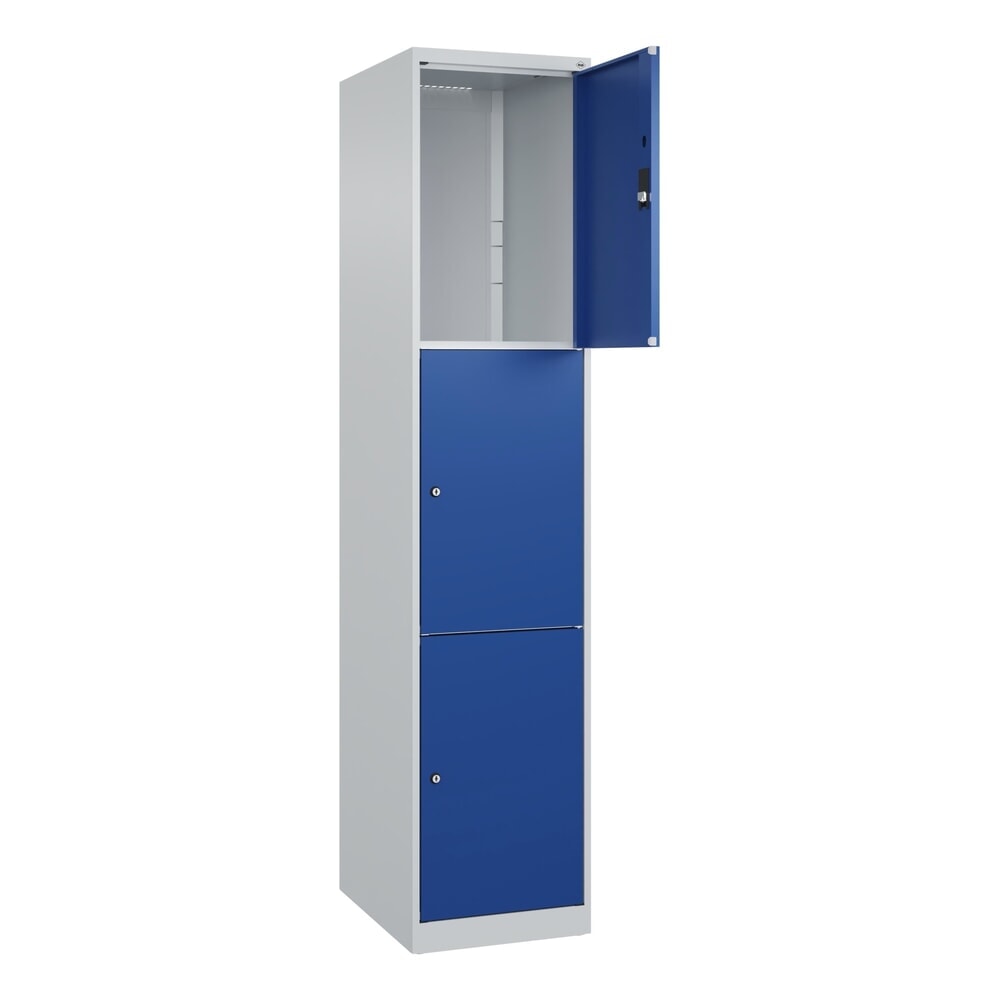 C+P Schliessfachschrank Classic PLUS, 1 Abteil, HxBxT 1.850 x 400 x 500 mm, lichtgrau, enzianblau, 3 Fächer, Zylinderschloss