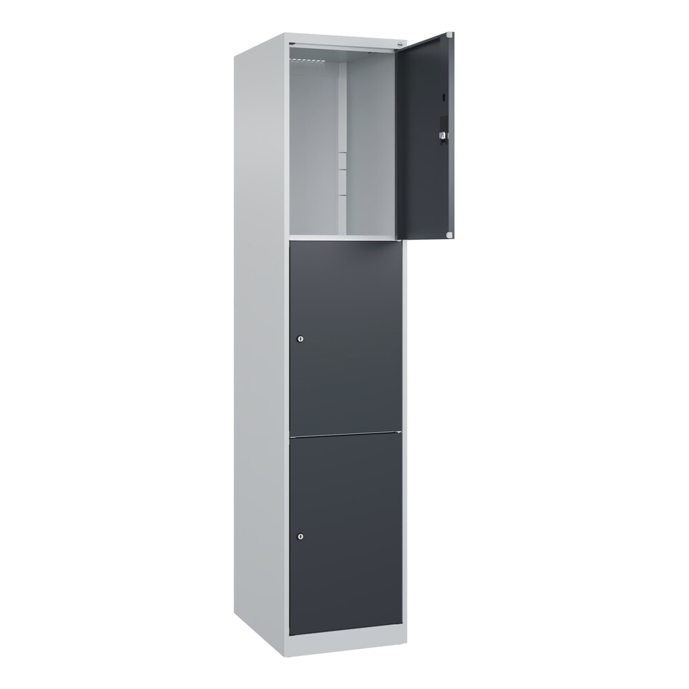 C+P Schliessfachschrank Classic PLUS, 1 Abteil, HxBxT 1.850 x 400 x 500 mm, lichtgrau, anthrazitgrau, 3 Fächer, Zylinderschloss