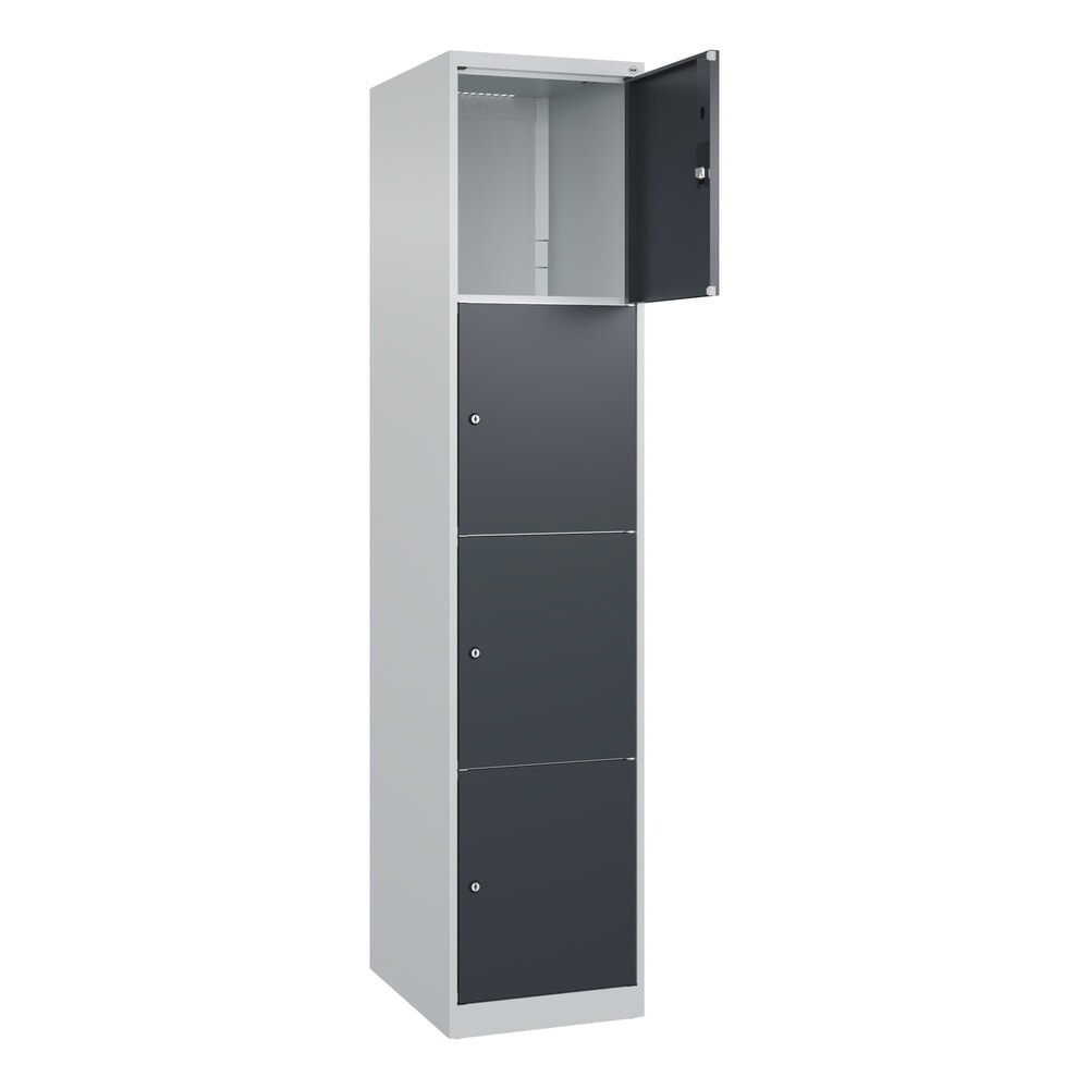C+P Schliessfachschrank Classic PLUS, 1 Abteil, HxBxT 1.850 x 400 x 500 mm, lichtgrau, anthrazitgrau, 4 Fächer, Zylinderschloss