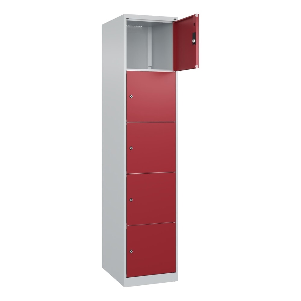C+P Schliessfachschrank Classic PLUS, 1 Abteil, HxBxT 1.850 x 400 x 500 mm, lichtgrau, rubinrot, 5 Fächer, Zylinderschloss