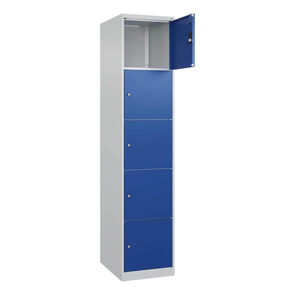 C+P Schliessfachschrank Classic PLUS, 1 Abteil, HxBxT 1.850 x 400 x 500 mm, lichtgrau, enzianblau, 5 Fächer, Zylinderschloss