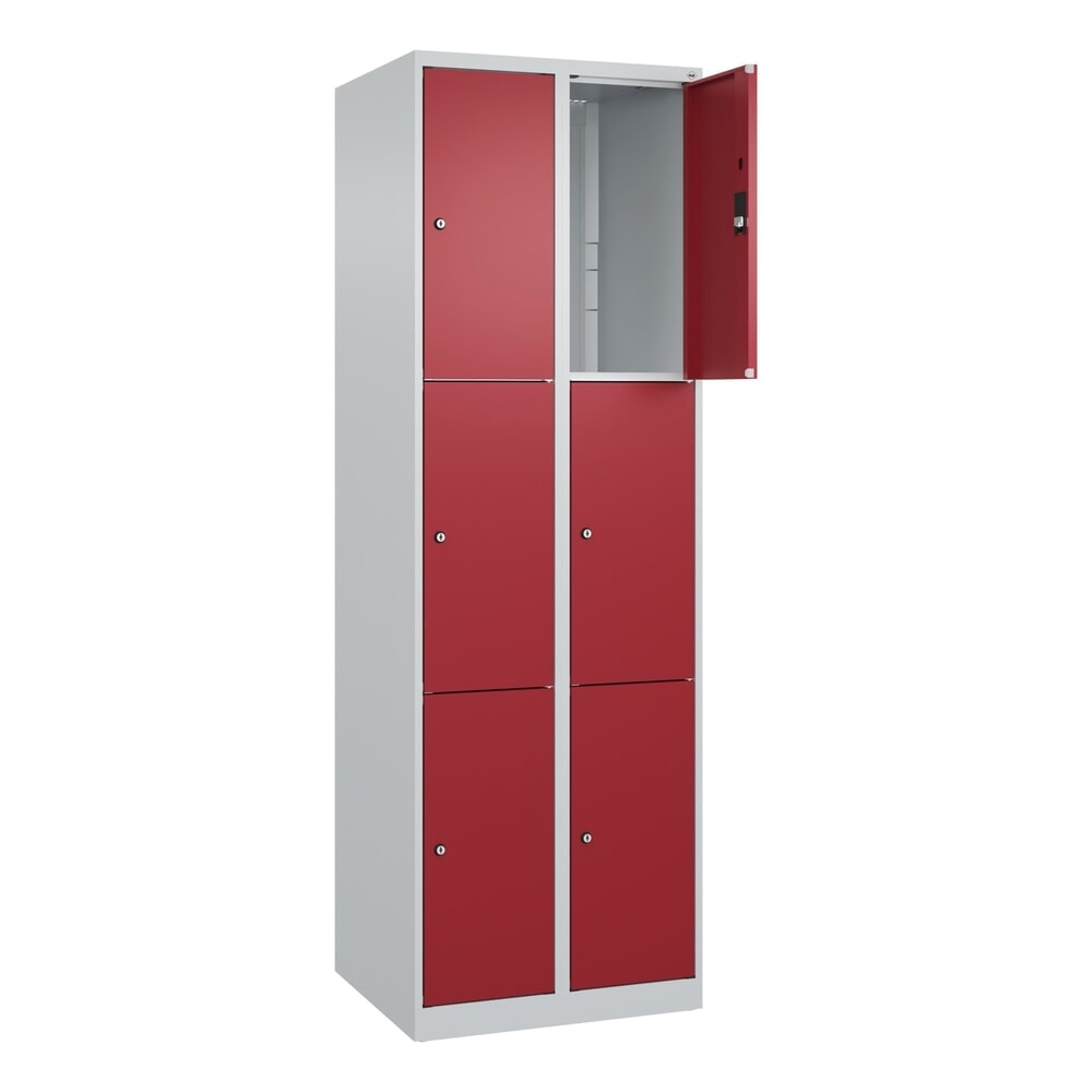 C+P Schliessfachschrank Classic PLUS, 2 Abteile, HxBxT 1.850 x 600 x 500 mm, lichtgrau, rubinrot, 6 Fächer, Zylinderschloss
