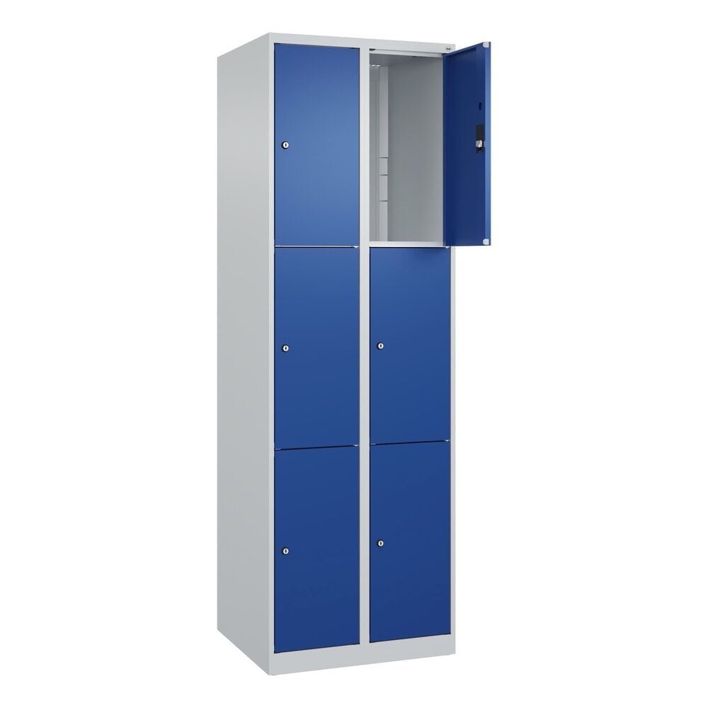 C+P Schliessfachschrank Classic PLUS, 2 Abteile, HxBxT 1.850 x 600 x 500 mm, lichtgrau, enzianblau, 6 Fächer, Zylinderschloss