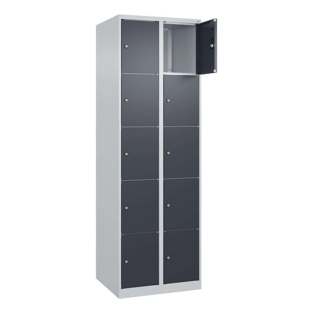 C+P Schliessfachschrank Classic PLUS, 2 Abteile, HxBxT 1.850 x 600 x 500 mm, lichtgrau, anthrazitgrau, 10 Fächer, Zylinderschloss