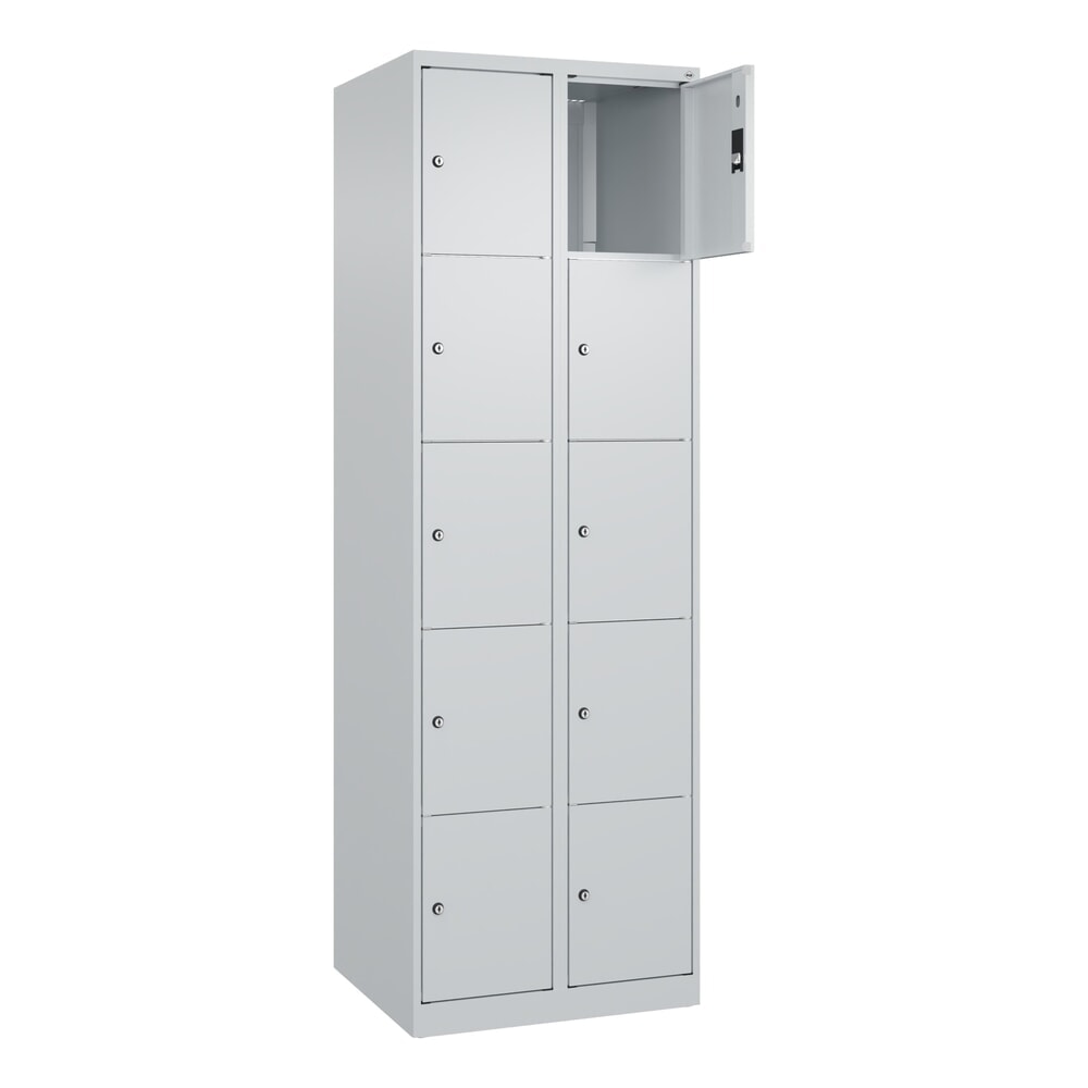 C+P Schliessfachschrank Classic PLUS, 2 Abteile, HxBxT 1.850 x 600 x 500 mm, lichtgrau, lichtgrau, 10 Fächer, Zylinderschloss