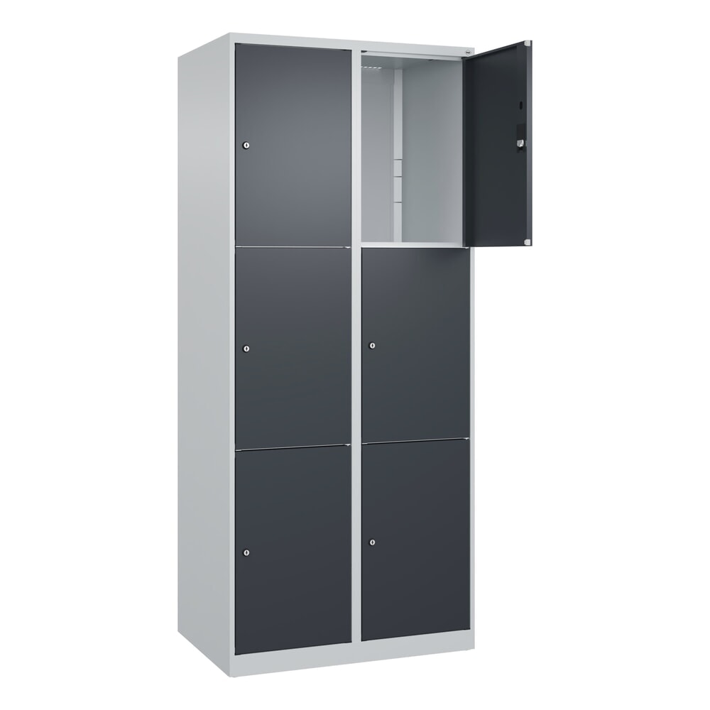 C+P Schliessfachschrank Classic PLUS, 2 Abteile, HxBxT 1.850 x 800 x 500 mm, lichtgrau, anthrazitgrau, 6 Fächer, Zylinderschloss