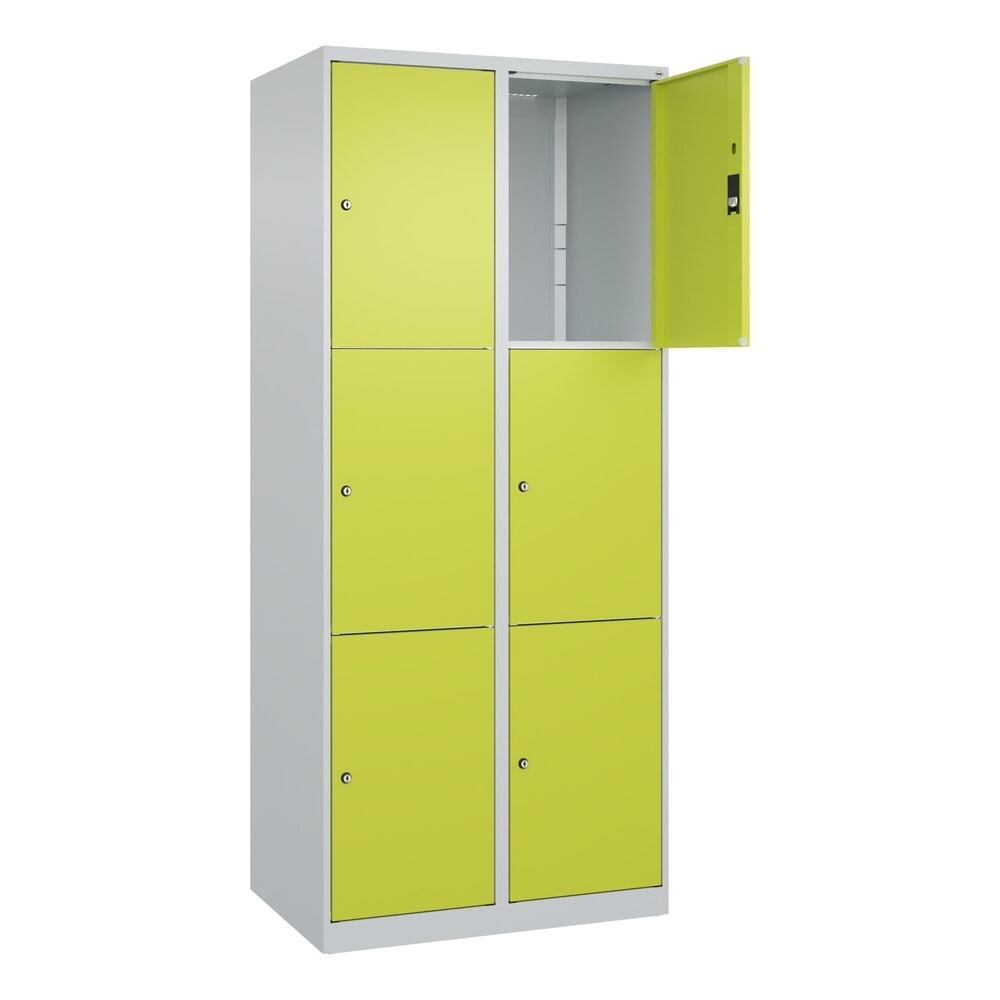 C+P Schliessfachschrank Classic PLUS, 2 Abteile, HxBxT 1.850 x 800 x 500 mm, lichtgrau, clowngrün, 6 Fächer, Zylinderschloss