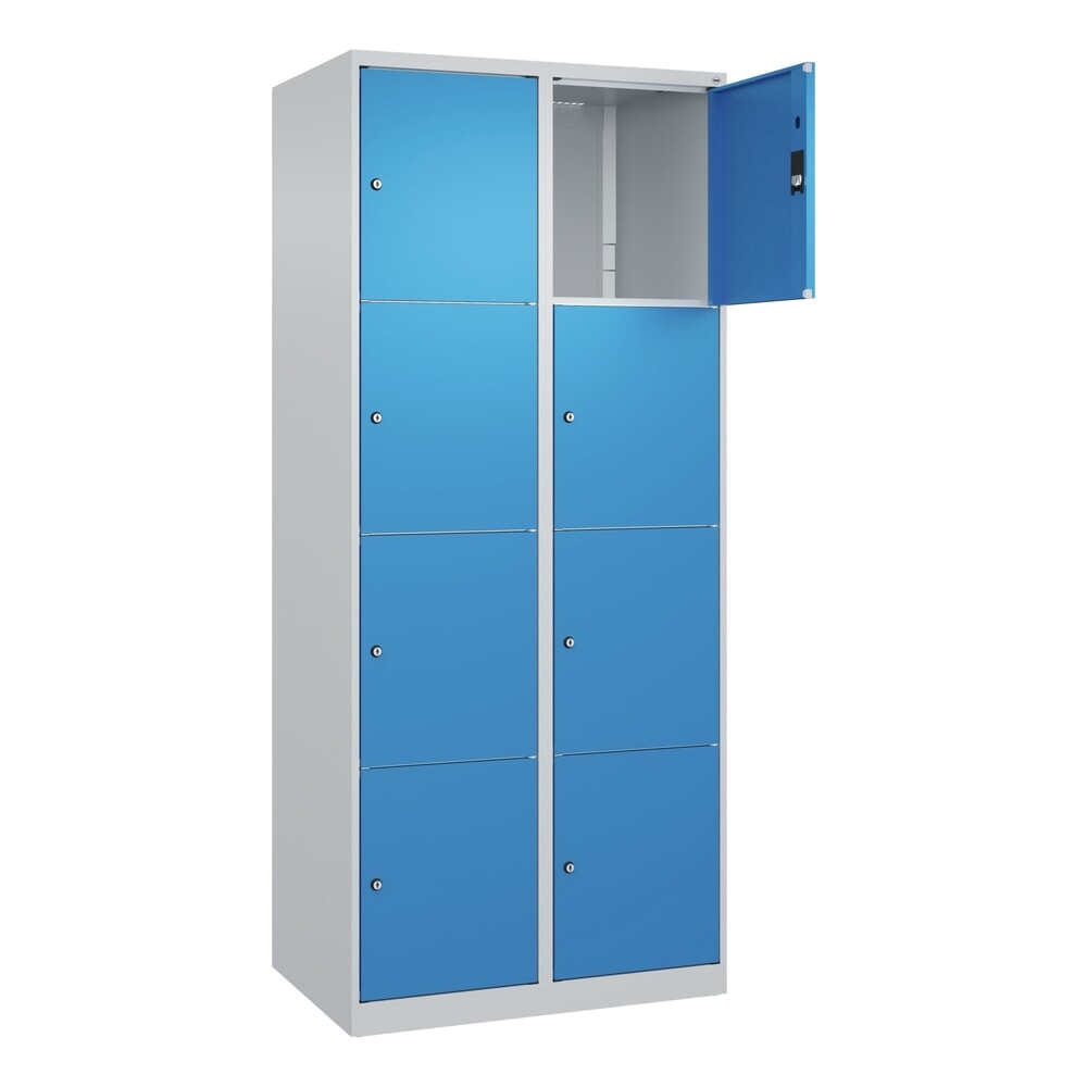 C+P Schliessfachschrank Classic PLUS, 2 Abteile, HxBxT 1.850 x 800 x 500 mm, lichtgrau, lichtblau, 8 Fächer, Zylinderschloss