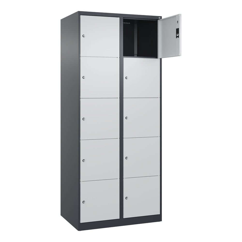 C+P Schliessfachschrank Classic PLUS, 2 Abteile, HxBxT 1.850 x 800 x 500 mm, anthrazitgrau, lichtgrau, 10 Fächer, Zylinderschloss