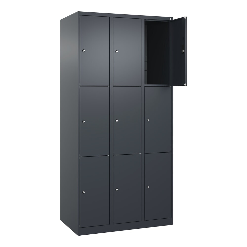 C+P Schliessfachschrank Classic PLUS, 3 Abteile, HxBxT 1.850 x 900 x 500 mm, anthrazitgrau, anthrazitgrau, 9 Fächer, Zylinderschloss