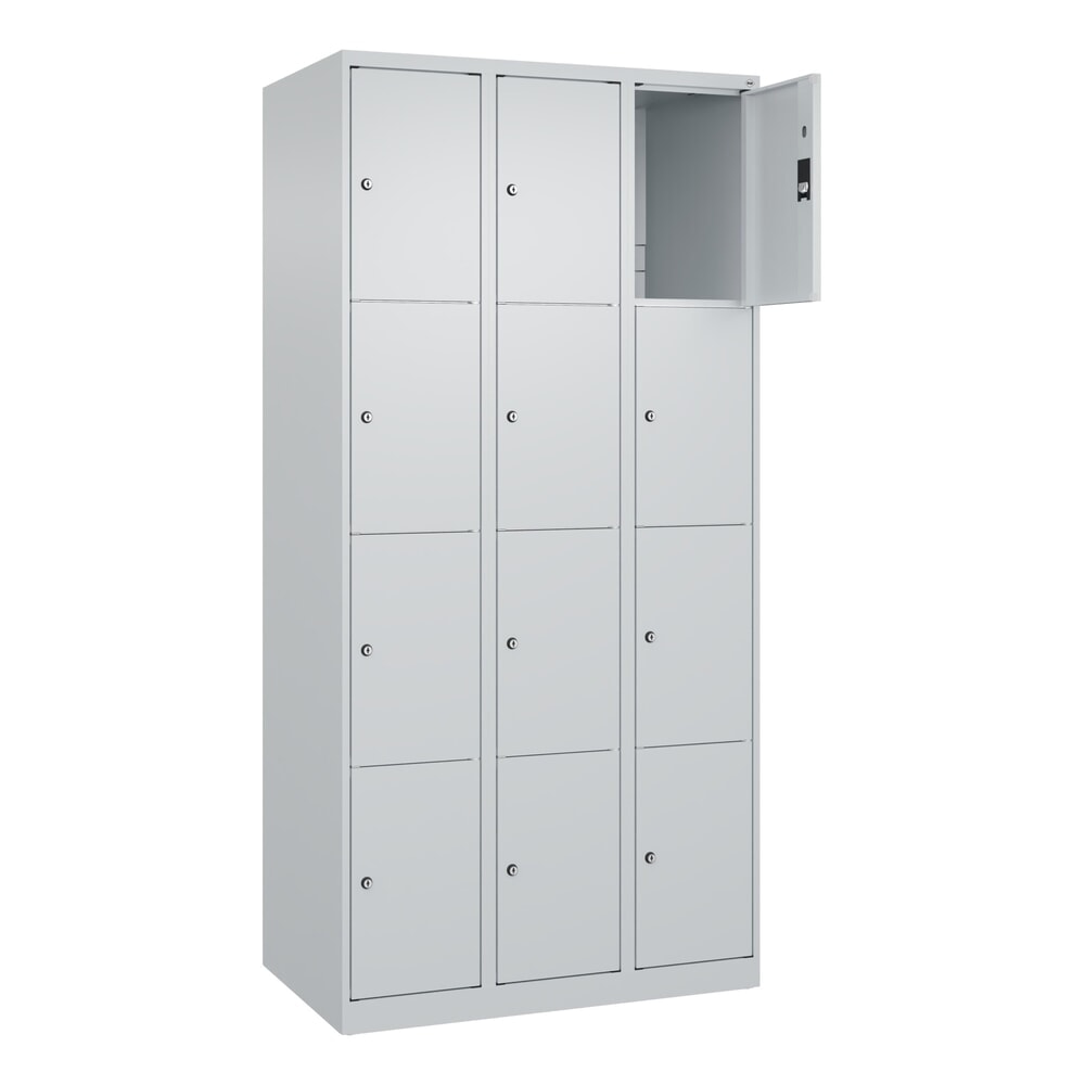 C+P Schliessfachschrank Classic PLUS, 3 Abteile, HxBxT 1.850 x 900 x 500 mm, lichtgrau, lichtgrau, 12 Fächer, Zylinderschloss