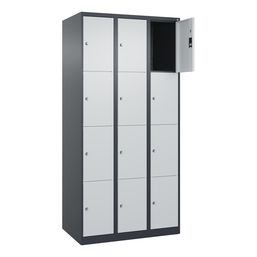 C+P Schliessfachschrank Classic PLUS, 3 Abteile, HxBxT 1.850 x 900 x 500 mm, anthrazitgrau, lichtgrau, 12 Fächer, Zylinderschloss